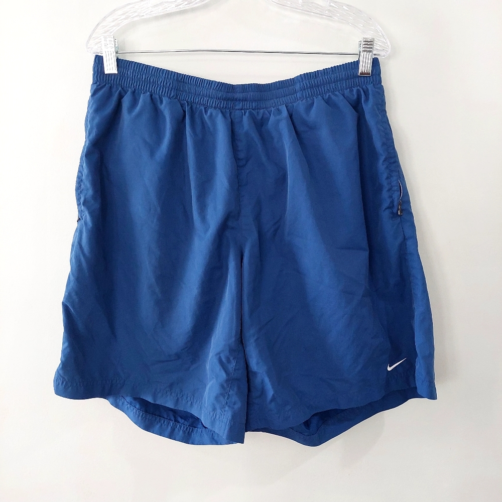 Nike Men's Swim Trunks XL blue zipper pockets elastic drawstring waist
